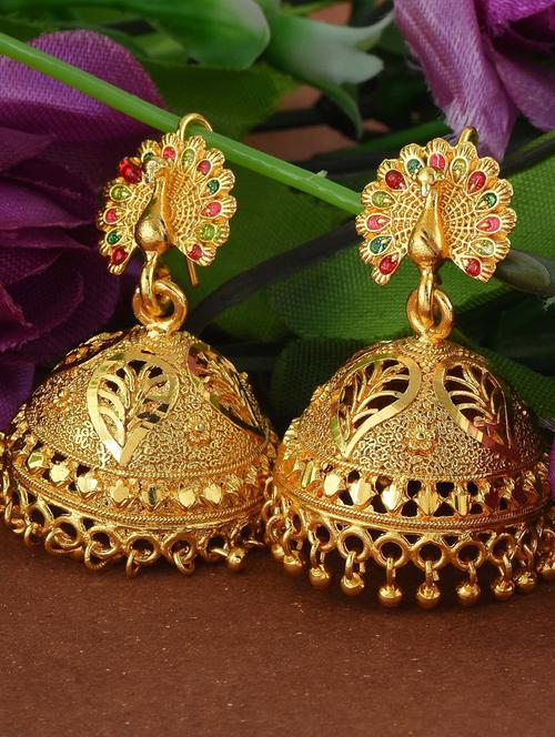 gold plated stones studded jhuka earring - 18535383 - Standard Image - 0