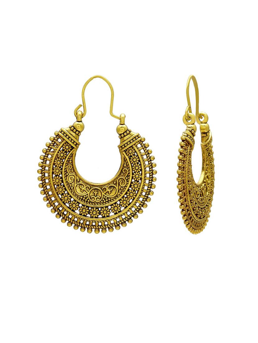 antique gold plated flower design victorian era hoop bali earrings - 18535401 - Standard Image - 1