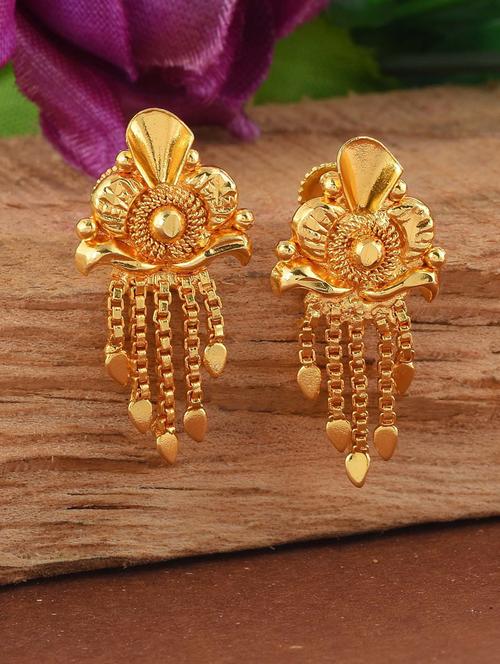 brass gold plated tassled fashion stud earrings  - 18535405 -  Standard Image - 0
