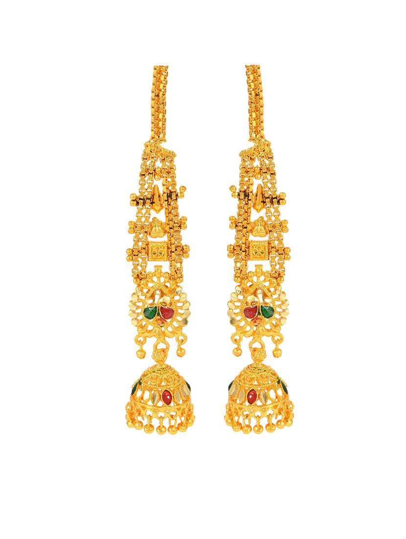 gold plated ethnic long patta earwire jhumki earrings - 18535453 -  Standard Image - 1