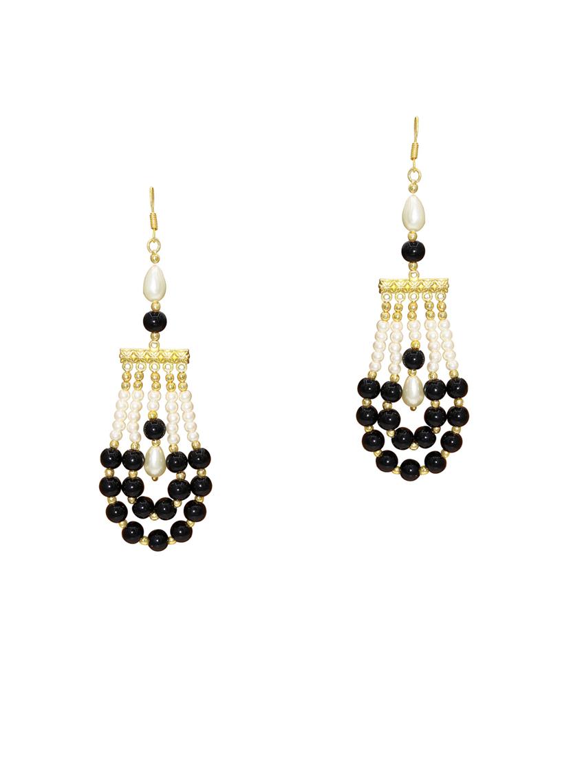 simulated black and white triple strand faux pearl drop earrings  - 18535459 -  Zoom Image - 0