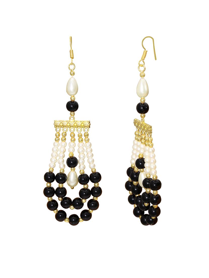 simulated black and white triple strand faux pearl drop earrings  - 18535459 -  Standard Image - 1