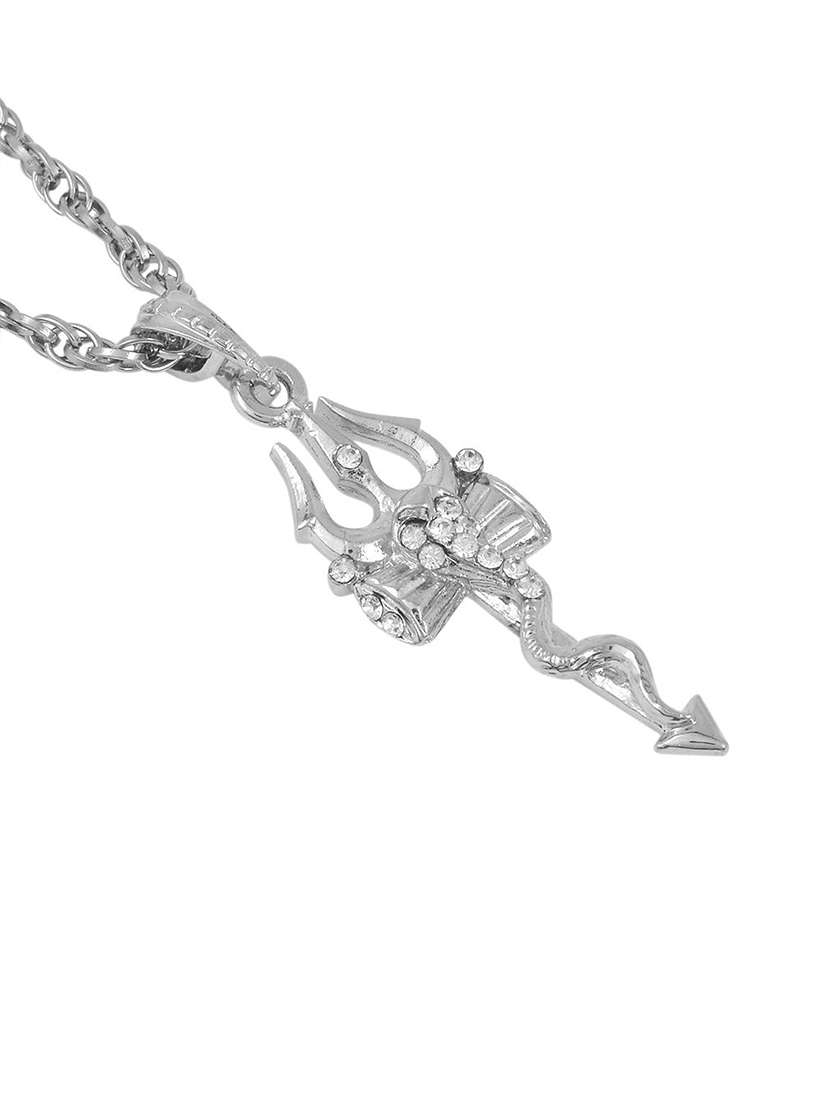 silver plated trishul locket set   - 18536366 -  Standard Image - 1