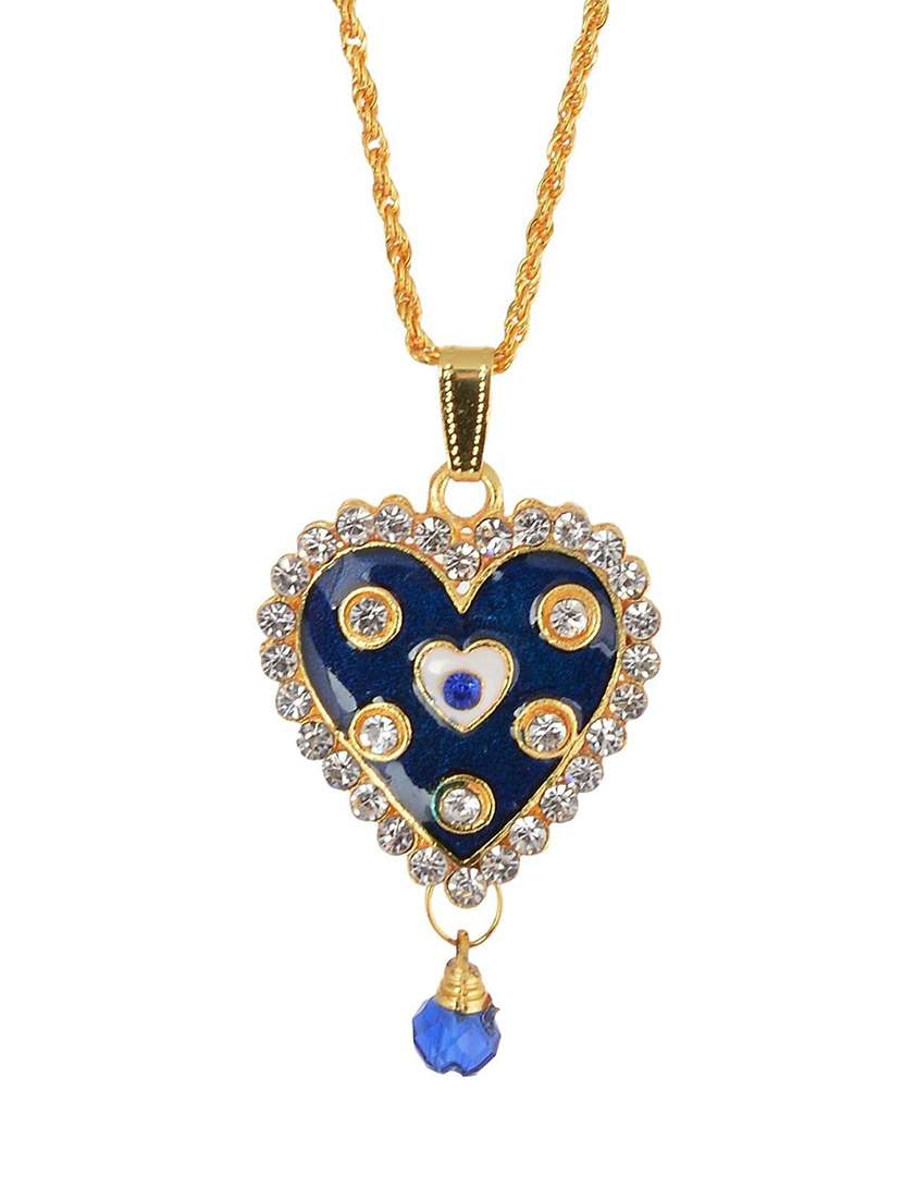 blue meena & kundan heart shape pendant - 18536398 -  Standard Image - 1