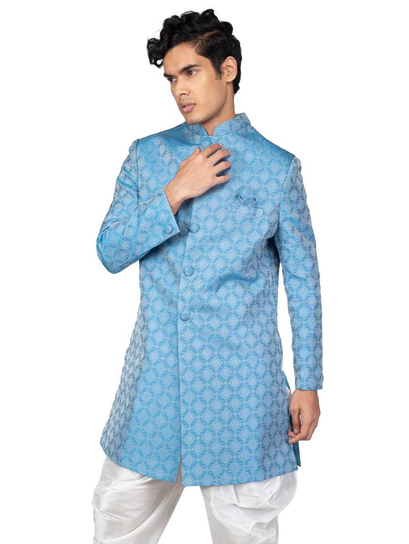 self designed silk blend ethnic wear sherwani set
