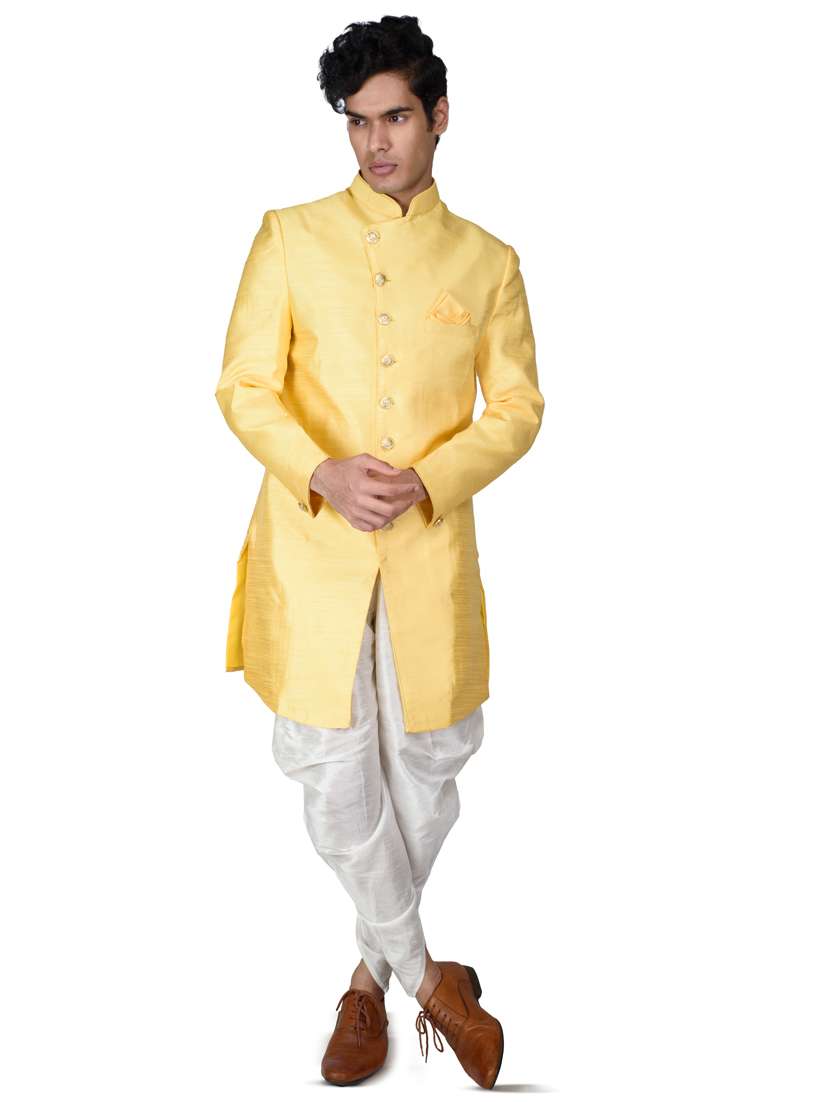 solid silk blend ethnic wear sherwani set
