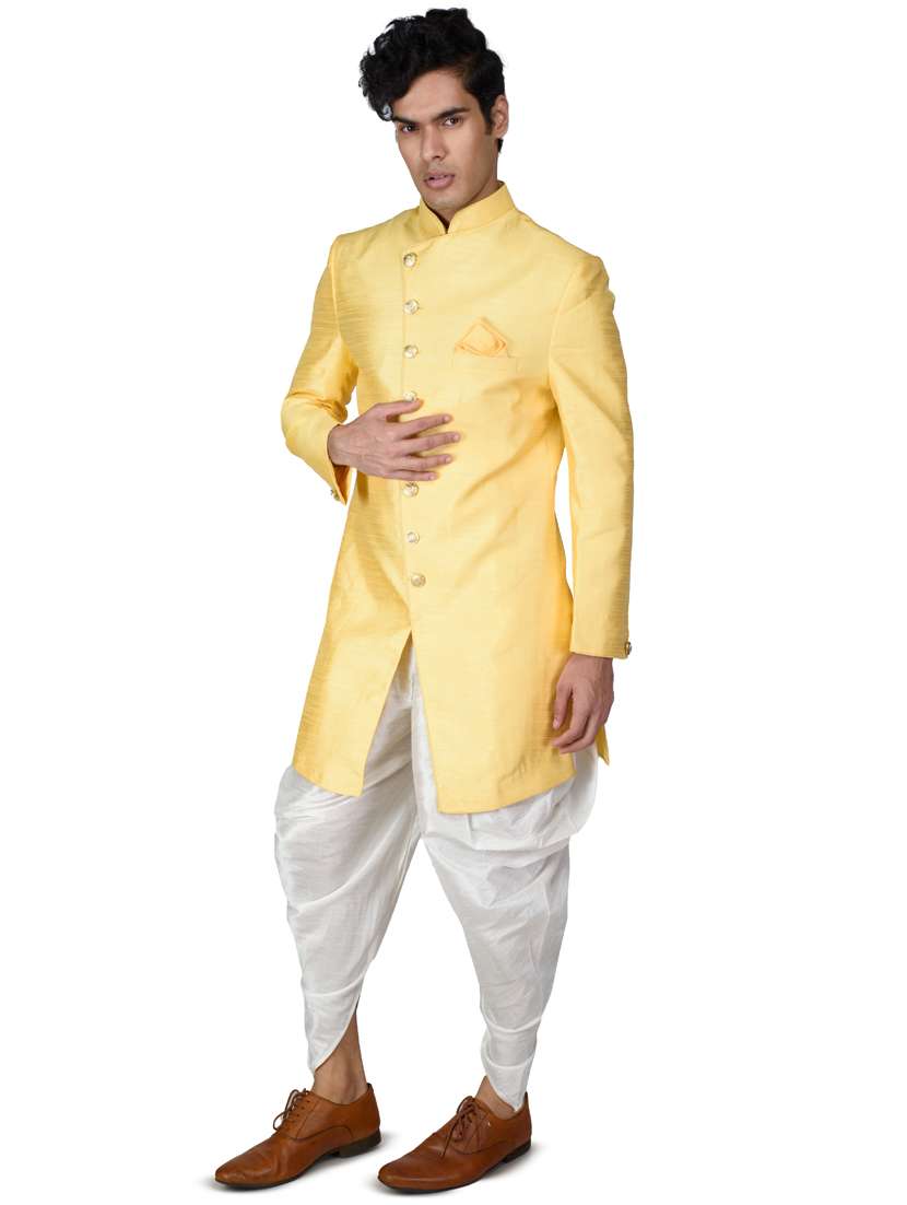 solid silk blend ethnic wear sherwani set - 18537592 -  Standard Image - 1