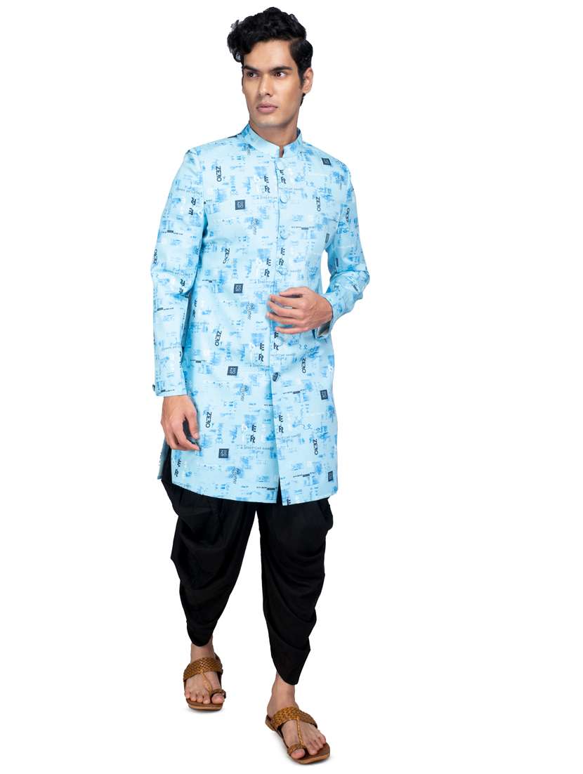 printed silk blend sherwani ethnic wear set