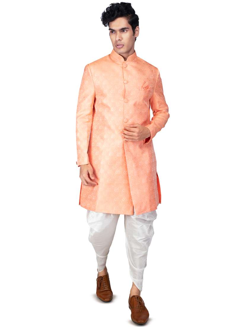 printed silk blend sherwani ethnic wear set