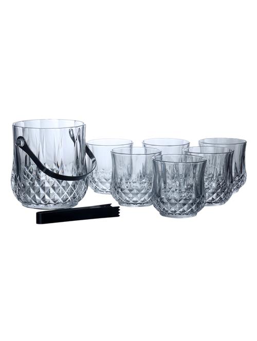 ceradeco adults transparent ice bucket with handle & 6 whisky glass 300 ml & tong - 18538314 - Standard Image - 0