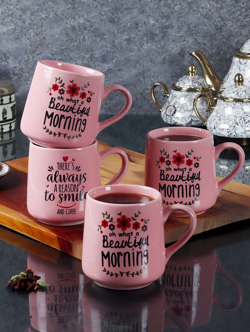 cdi pink & black text or slogans printed ceramic glossy mugs set of 4 mugs