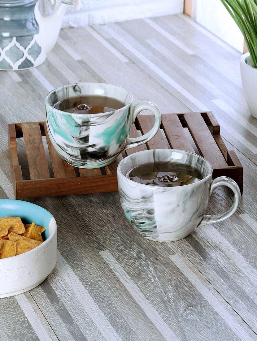 cdi grey & green set of 2 printed ceramic glossy cup