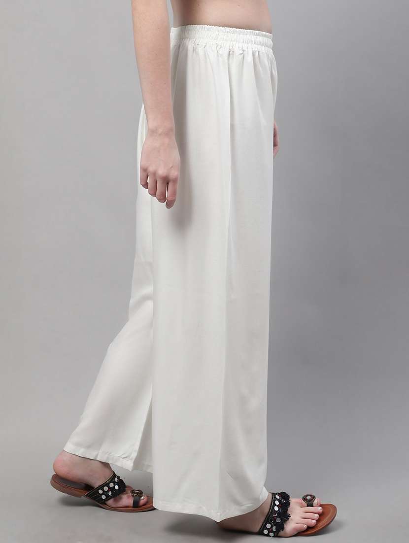 white solid relaxed fit flared palazzo - 18539439 -  Standard Image - 1