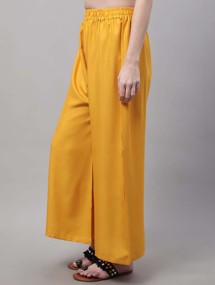 yellow solid relaxed fit flared palazzo - 18539445 -  Standard Image - 1
