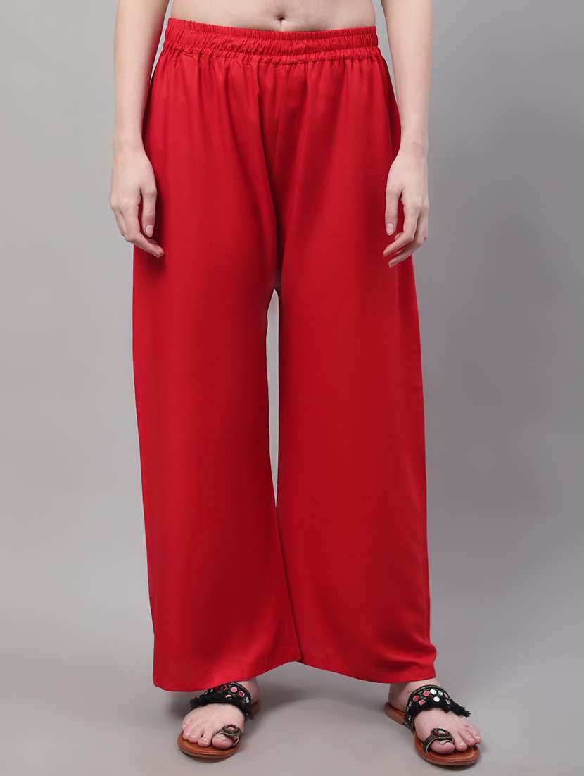 red solid relaxed fit flared palazzo