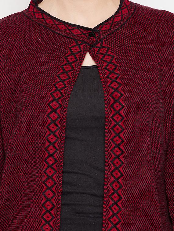 round neck self design woolen cardigan - 18539453 - Standard Image - 4