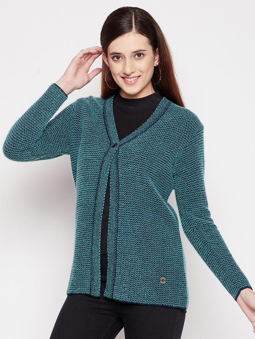 v neck self design woolen cardigan - 18539458 - Standard Image - 1