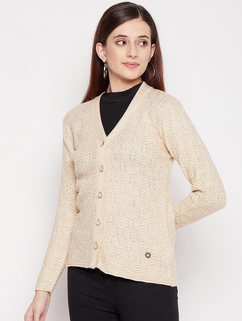 v neck self design woolen cardigan - 18539459 -  Standard Image - 1
