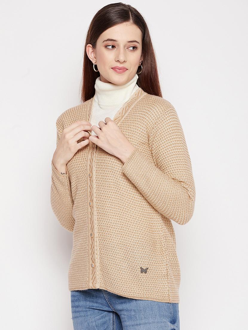 v neck self design woolen cardigan - 18539461 -  Standard Image - 1