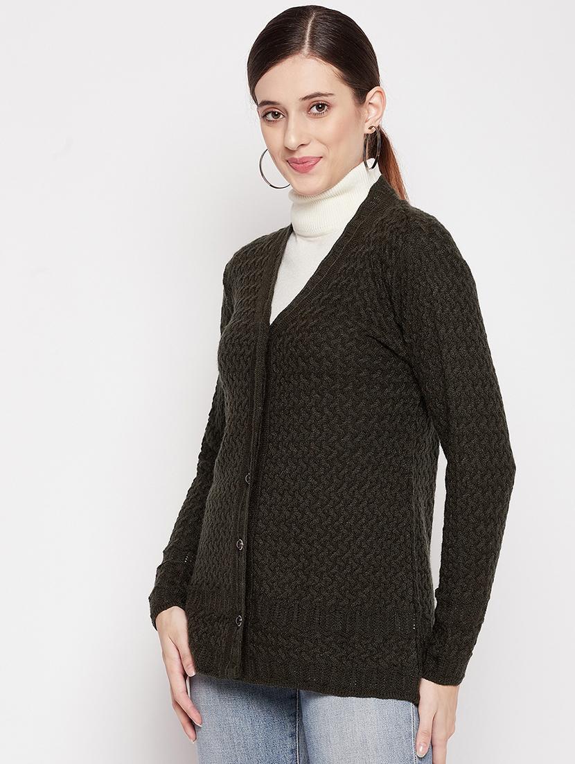 v neck self design woolen cardigan - 18539464 -  Standard Image - 1