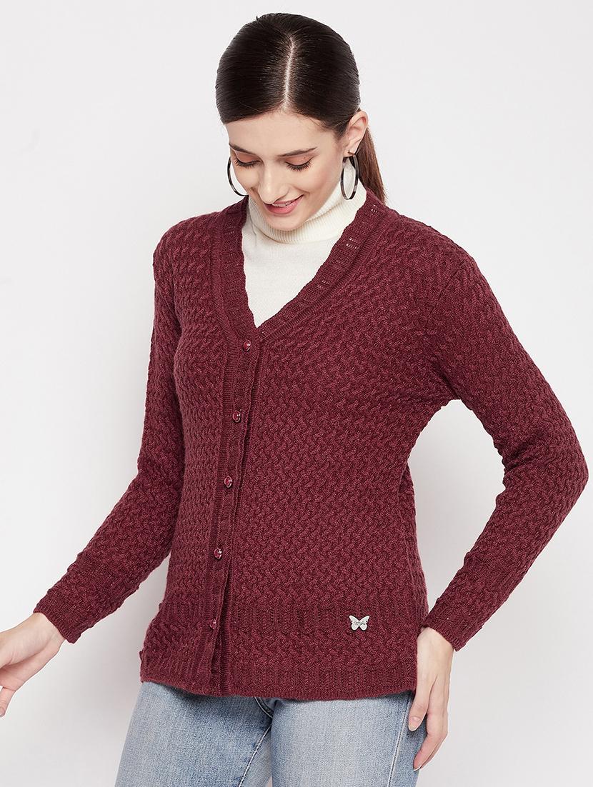 v neck self design woolen cardigan - 18539465 - Standard Image - 1