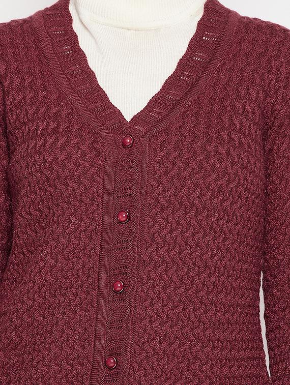 v neck self design woolen cardigan - 18539465 - Standard Image - 4