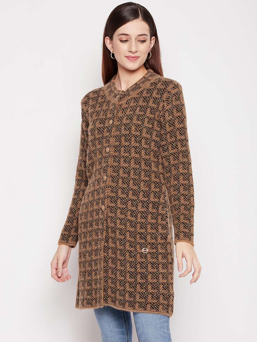 round neck self design long cardigan - 18539468 -  Standard Image - 1