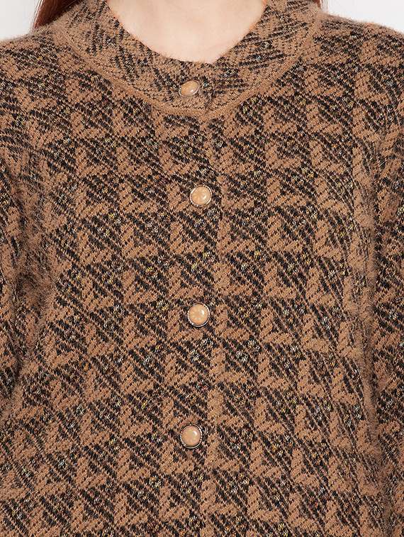 round neck self design long cardigan - 18539468 -  Standard Image - 4