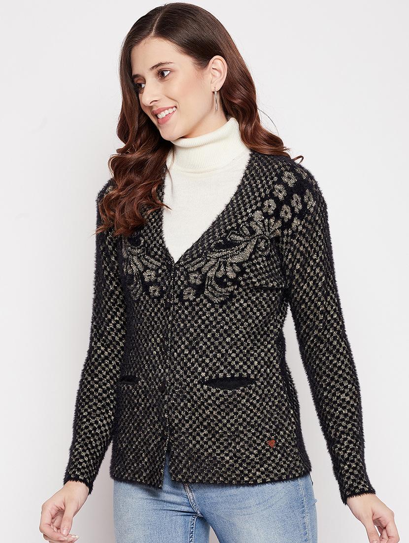 v neck self design woolen cardigan - 18539471 -  Standard Image - 1