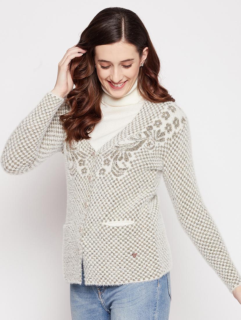 v neck self design woolen cardigan - 18539472 -  Standard Image - 1
