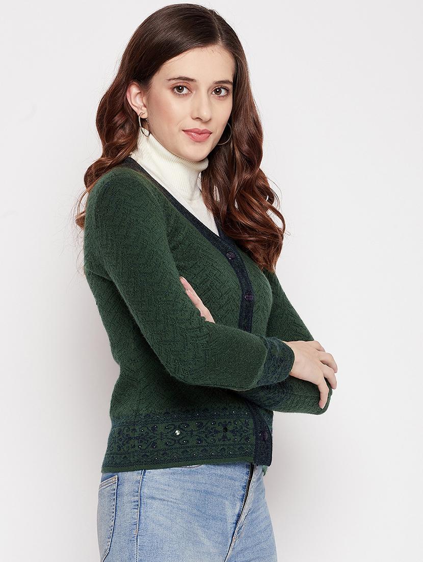 v neck self design woolen cardigan - 18539476 - Standard Image - 1