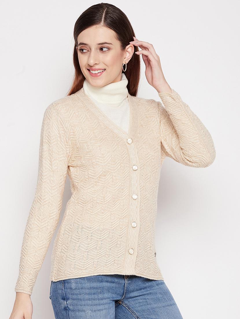 v neck self design woolen cardigan - 18539477 -  Standard Image - 1