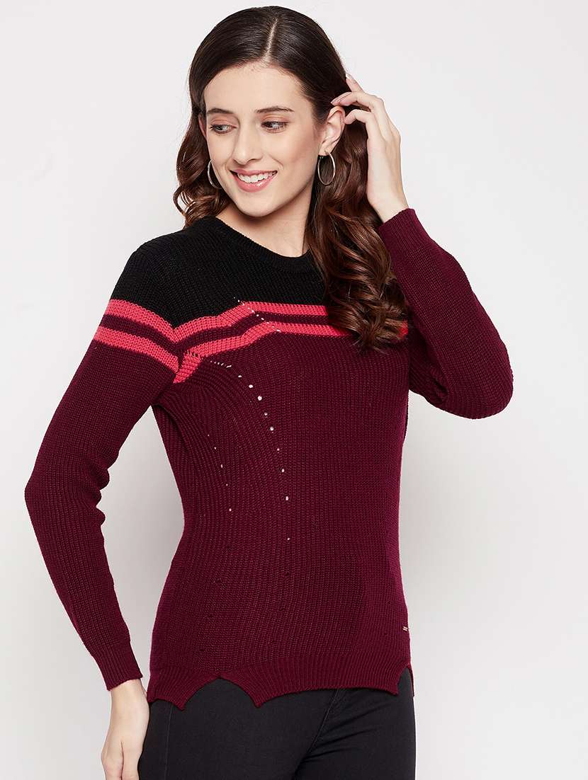 round neck color block regular pullover - 18539484 -  Standard Image - 1