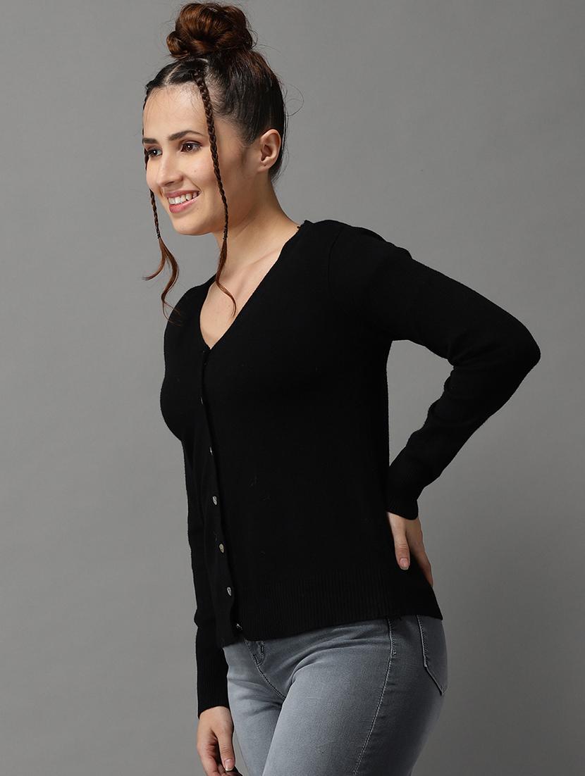 v-neck solid cardigan - 18545192 - Standard Image - 1
