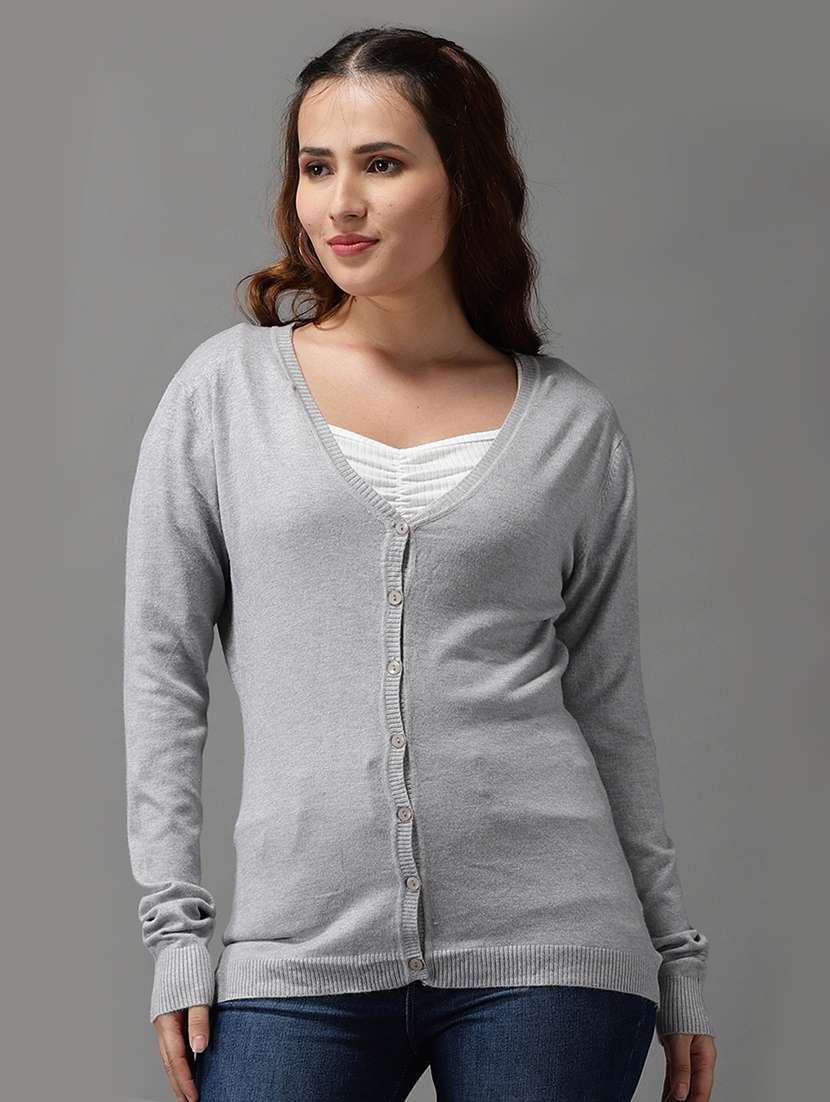v-neck solid cardigan - 18545193 -  Zoom Image - 0