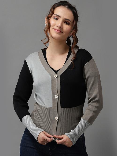 v-neck color block cardigan - 18545198 -  Standard Image - 0