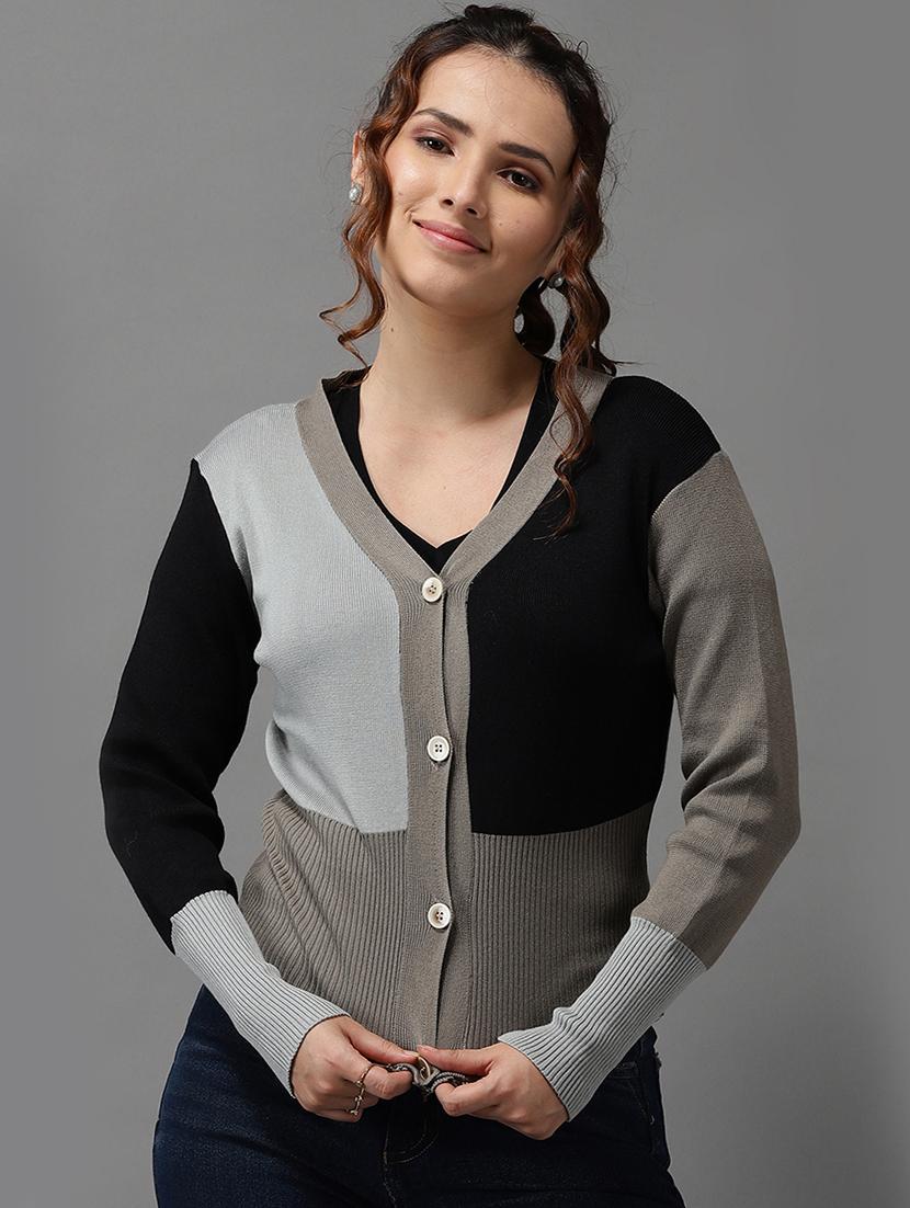 v-neck color block cardigan - 18545198 -  Zoom Image - 0