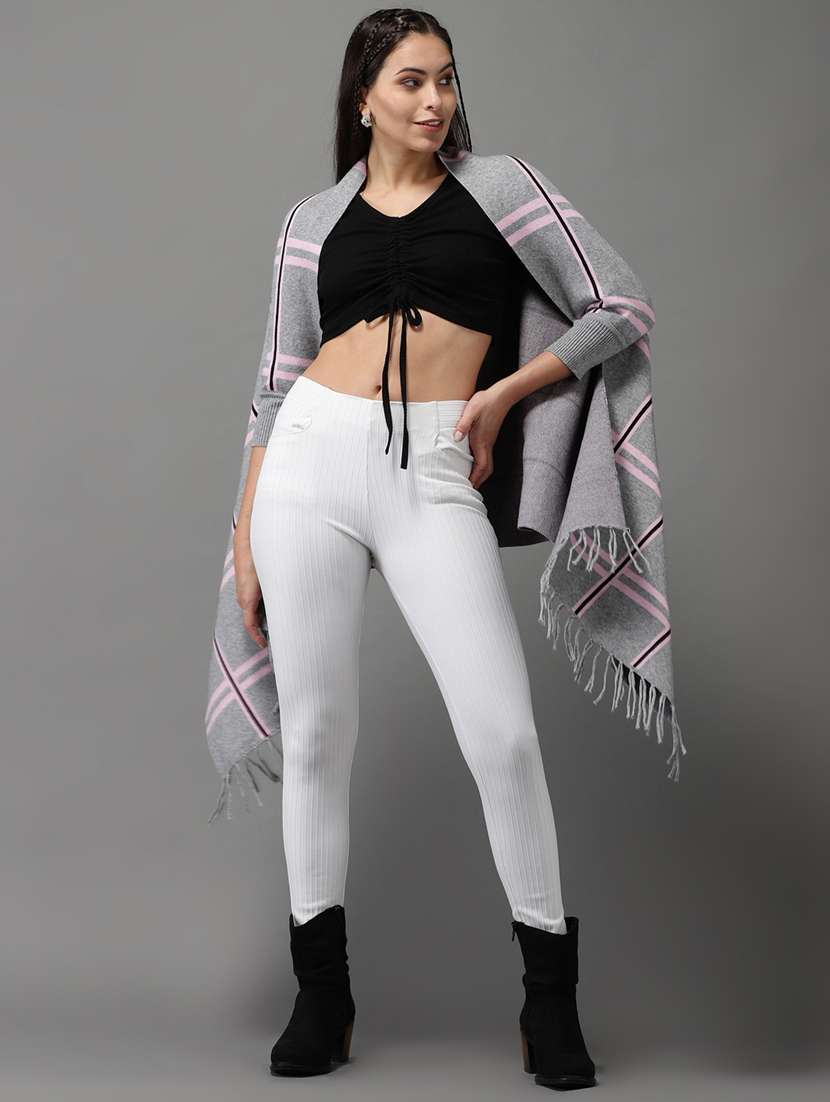 fringed hem checkered poncho - 18545238 -  Standard Image - 1