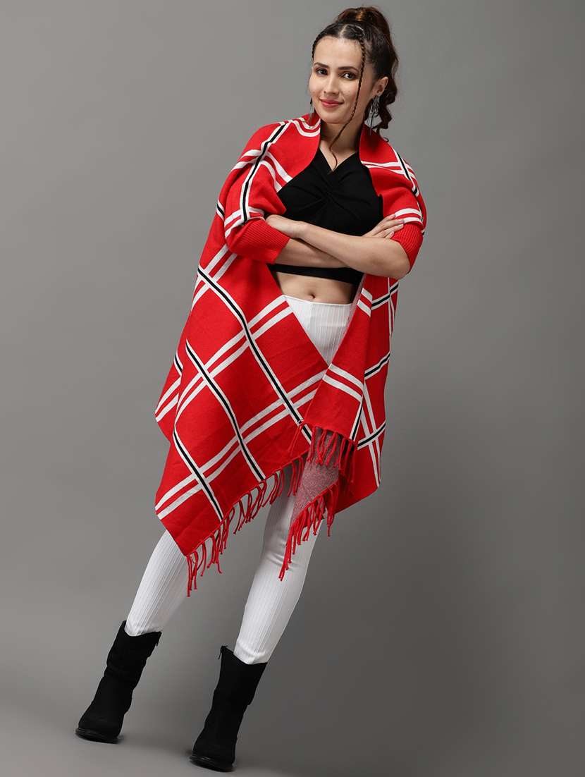 fringed hem checkered poncho - 18545239 -  Standard Image - 1