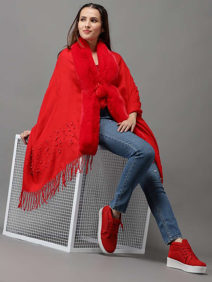 pearl embellished wool poncho - 18545266 -  Standard Image - 4