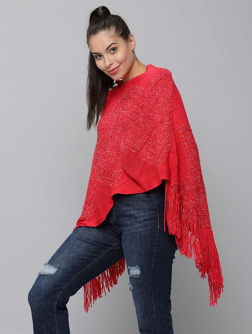 fringed hem wool poncho - 18545270 -  Standard Image - 1