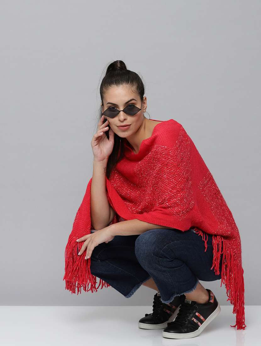 fringed hem wool poncho - 18545270 -  Standard Image - 4
