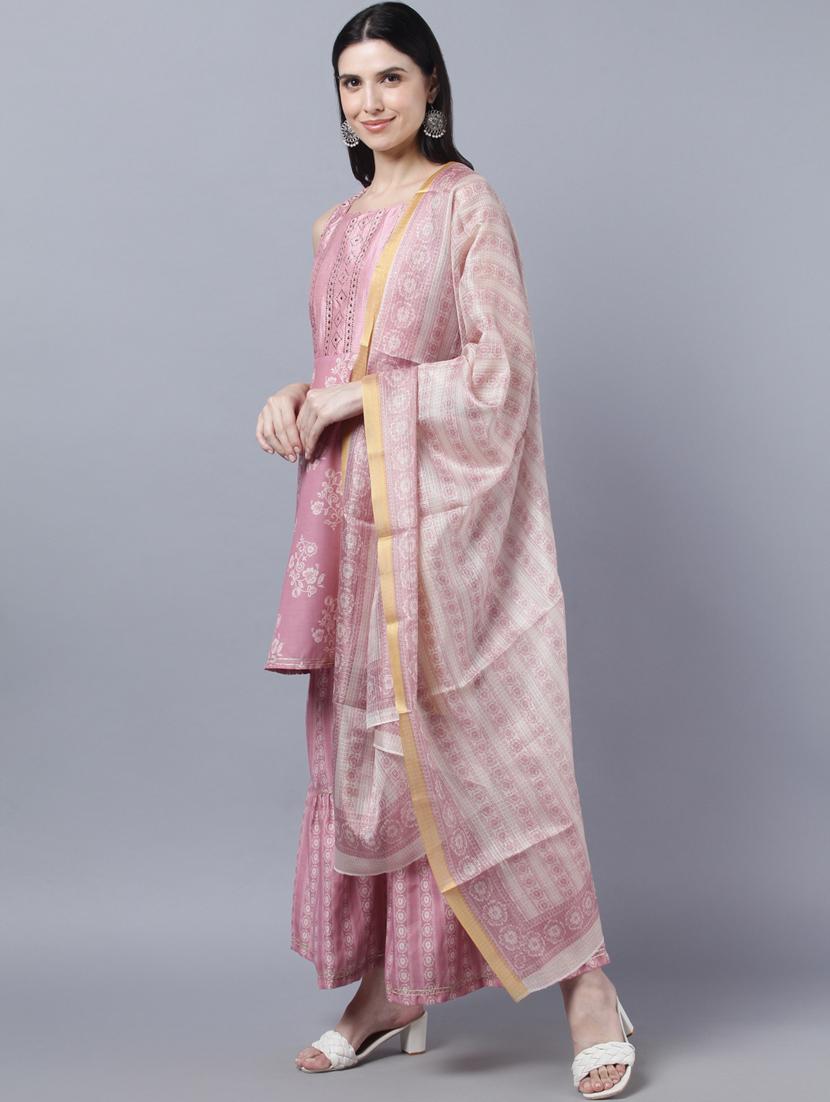 floral kurta sharara set with dupatta - 18545561 -  Standard Image - 1