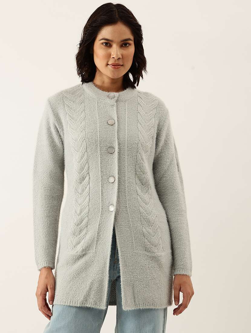 mandarin neck solid cardigan