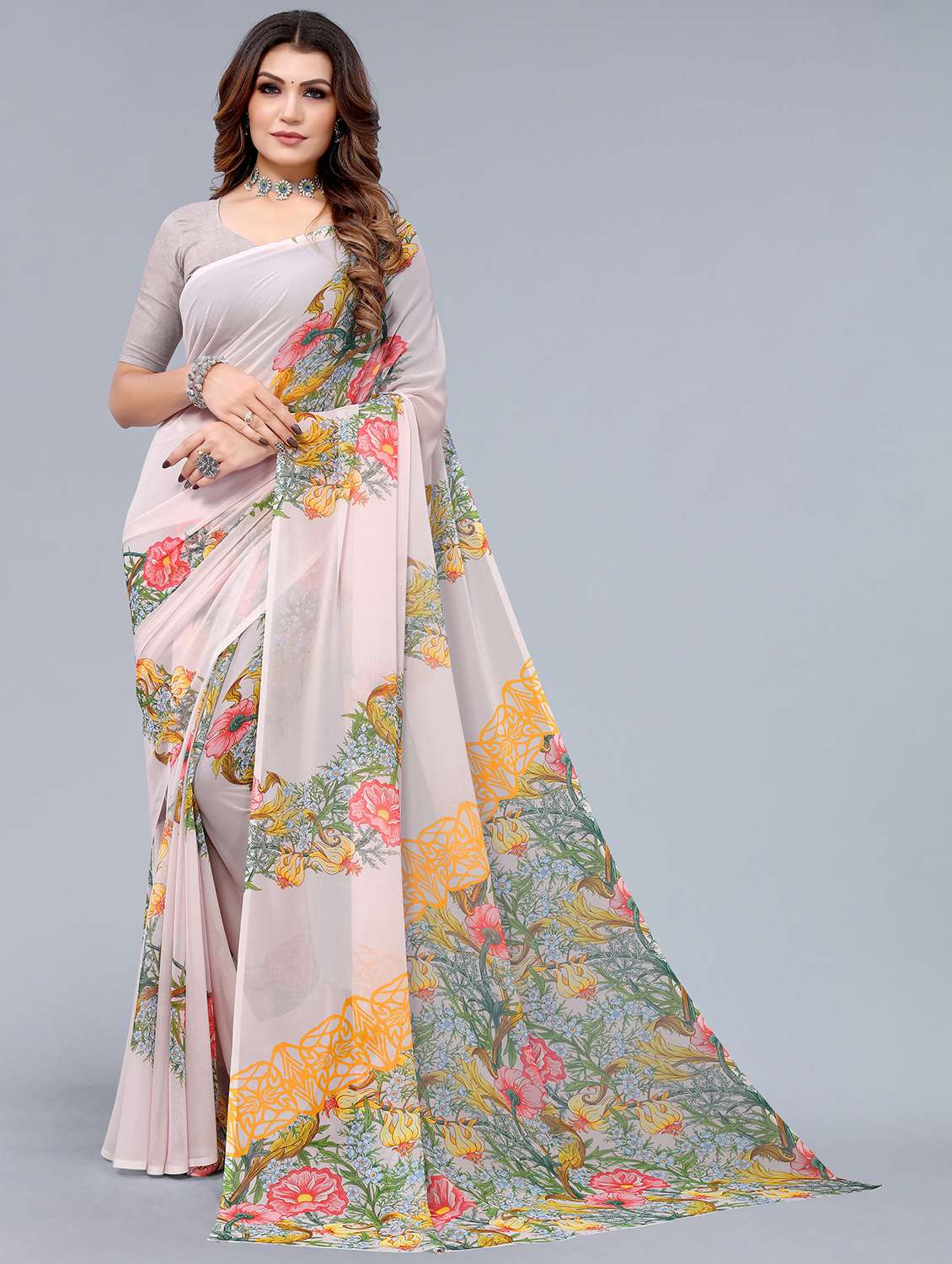 women's floral multi colored saree with blouse