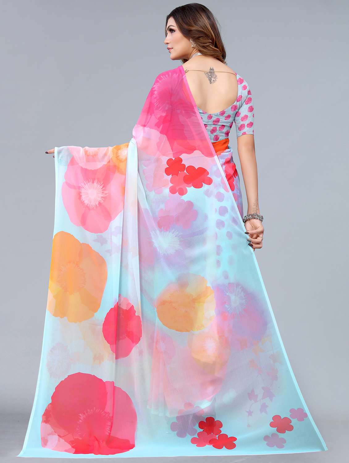 women's floral blue colored saree with blouse - 18547130 -  Standard Image - 1