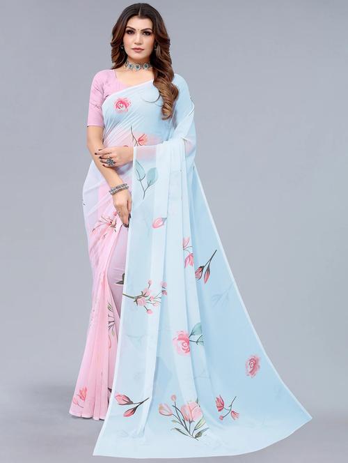 women's floral purist blue colored saree with blouse - 18547132 -  Standard Image - 0