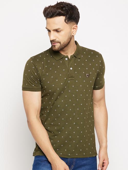 olive green printed polo t-shirt - 18547915 - Standard Image - 0