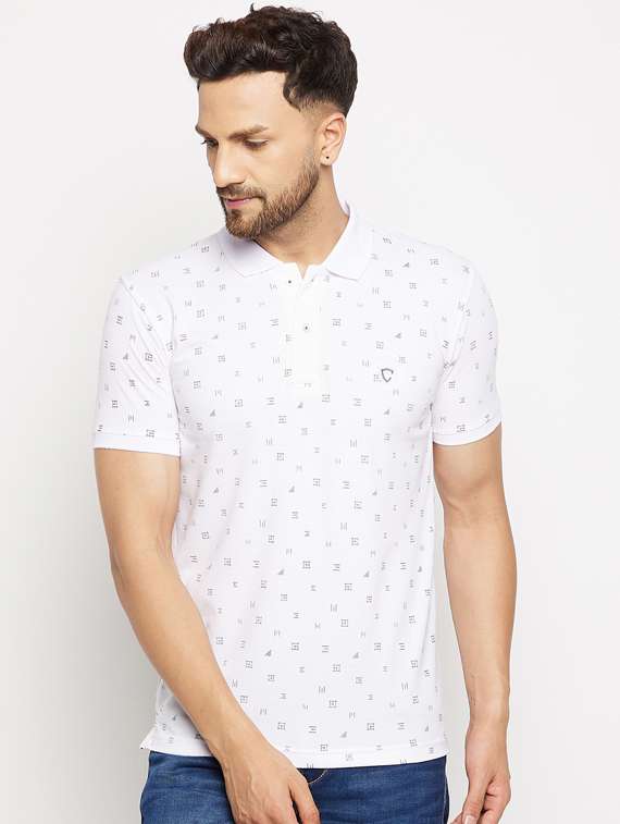 white printed polo t-shirt