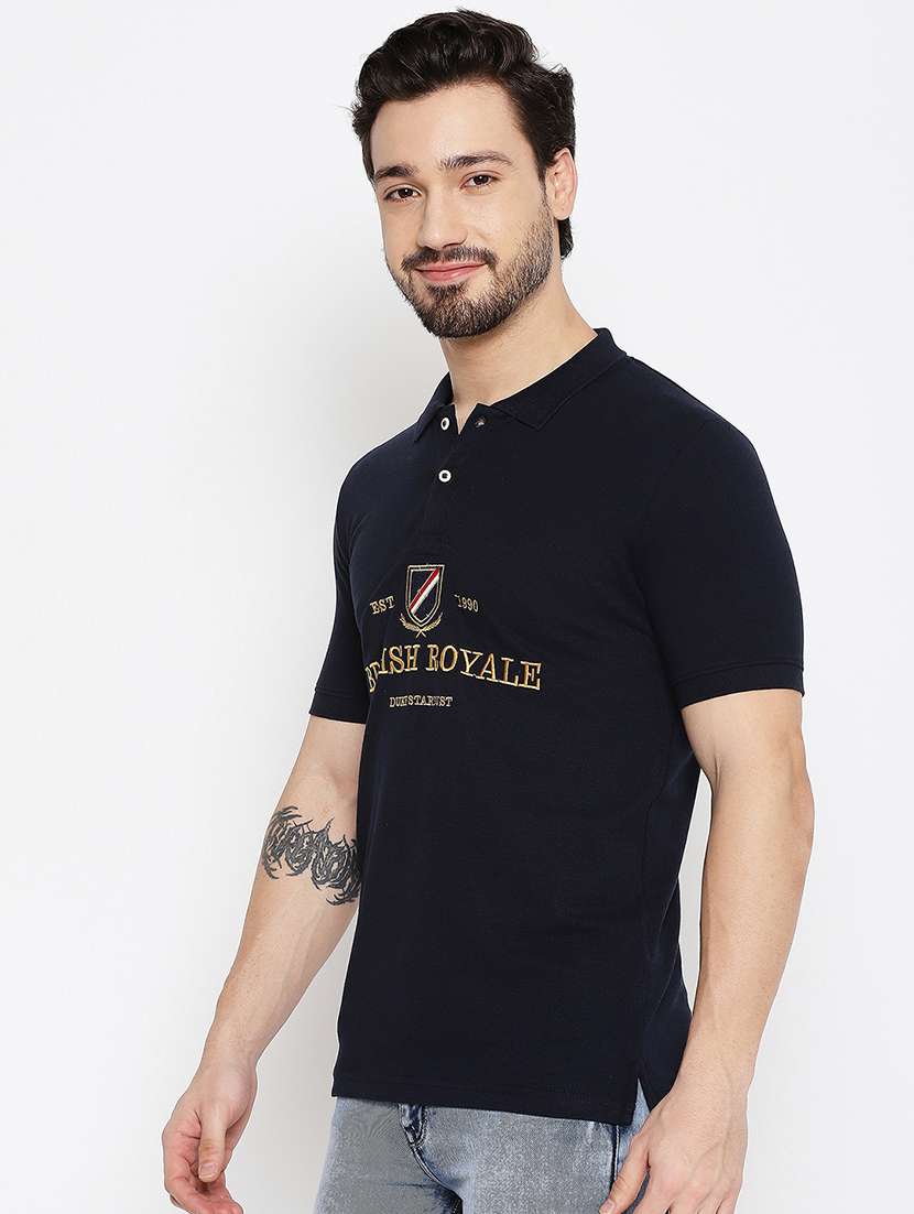 navy blue chest print polo t-shirt  - 18547930 -  Standard Image - 1